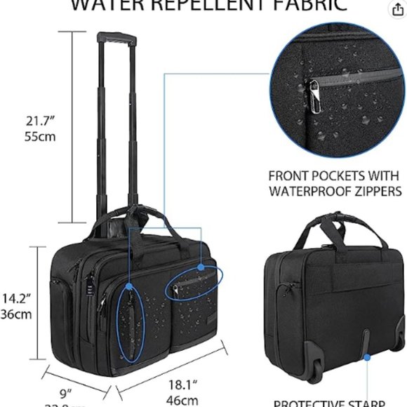 VANKEAN 17.3 Inch Rolling Laptop Bag Women en with RFID Pockets, Stylish Carry o